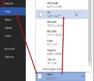 Chuyển khổ giấy a4 sang a5 trong page setup bước 2