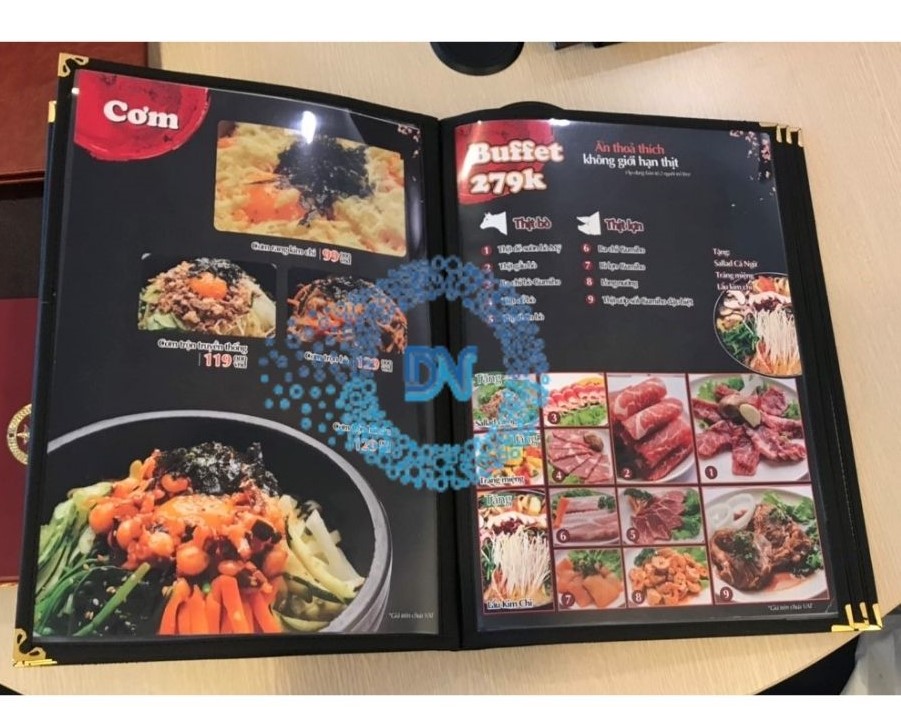 Bìa menu da nhà hàng ép bóng kinh 6 lá cao cấp