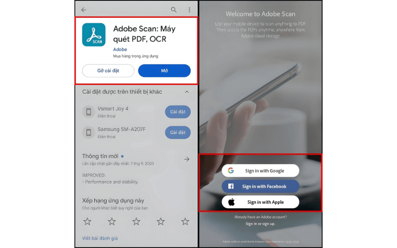 Đăng nhập vào Adobe Scan